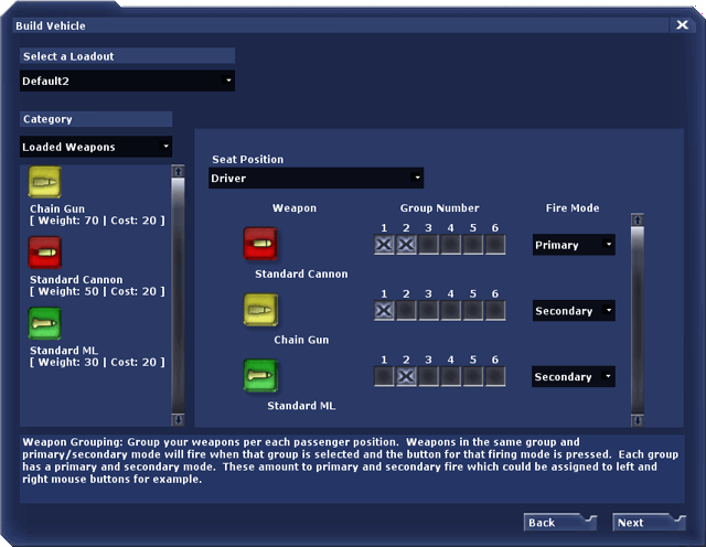 vehicle weapons grouping screen